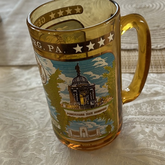 VINTAGE AMBER GLASS GETTYSBURG PENNSYLVANIA SOUVENIR BEER MUG in EUC! - Picture 2 of 3